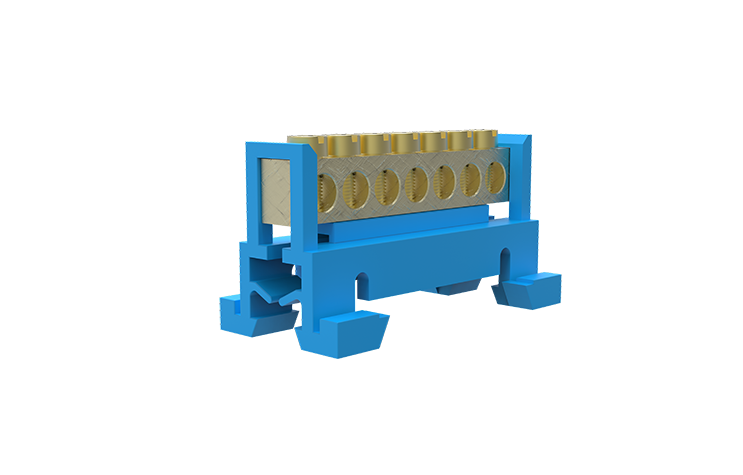 Borneira 7 furos com suporte din azul