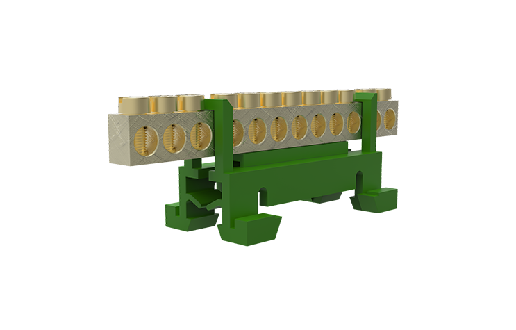 Borneira 12 furos com suporte din verde