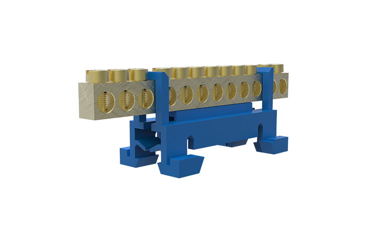 Borneira 12 furos com suporte DIN azul