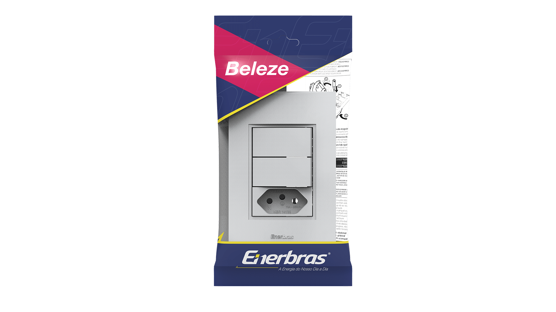 Conjunto interruptor 2 teclas simples + tomada 10A