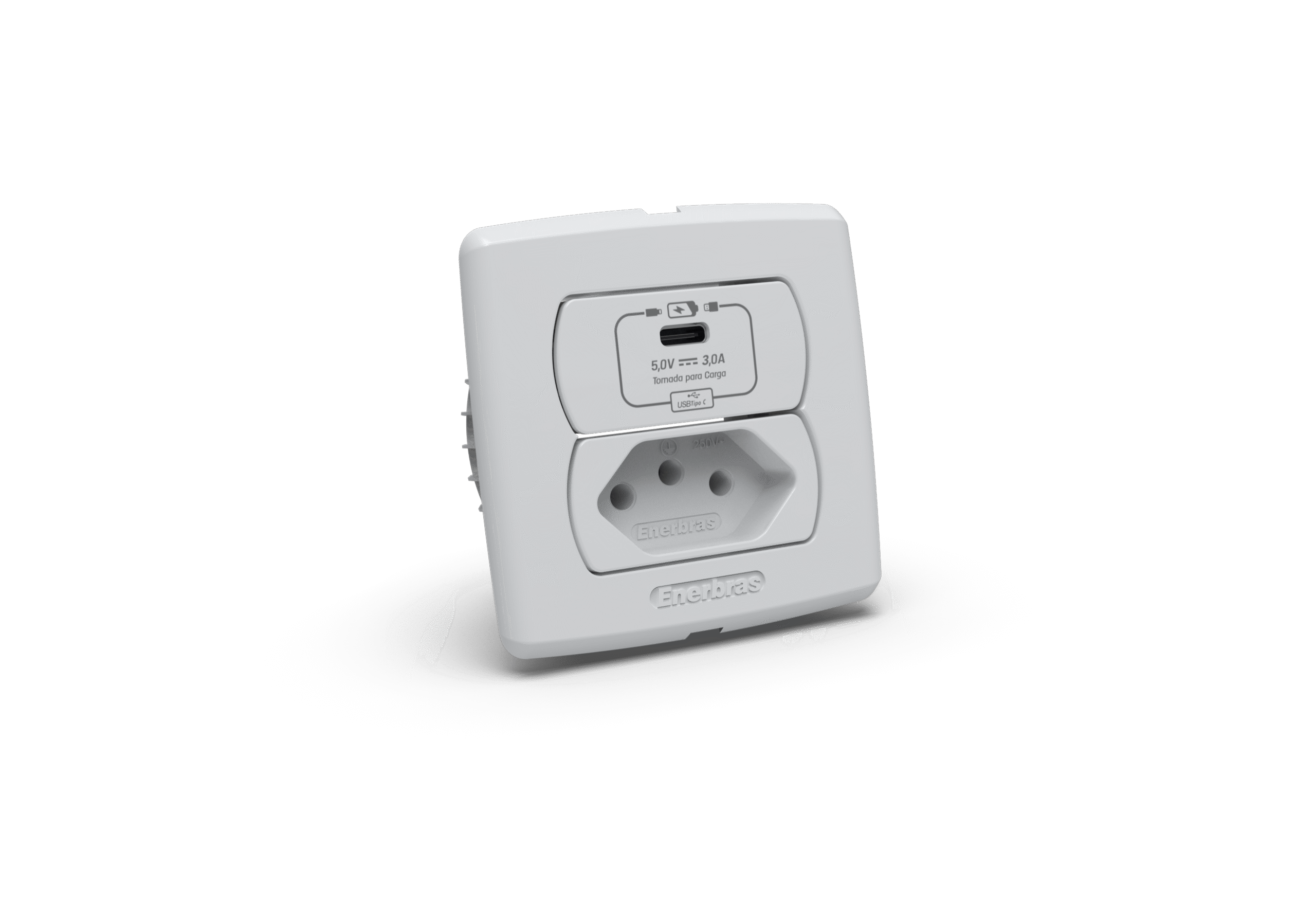 Conjunto tomada recarga USB tipo C + Tomada 10A